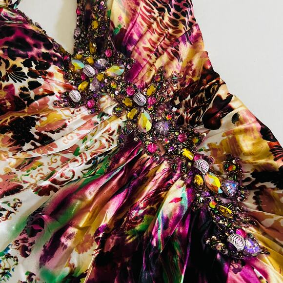Sean Couture Printed Beaded Halter Dress Size 2 Multicolor - Picture 5 of 7